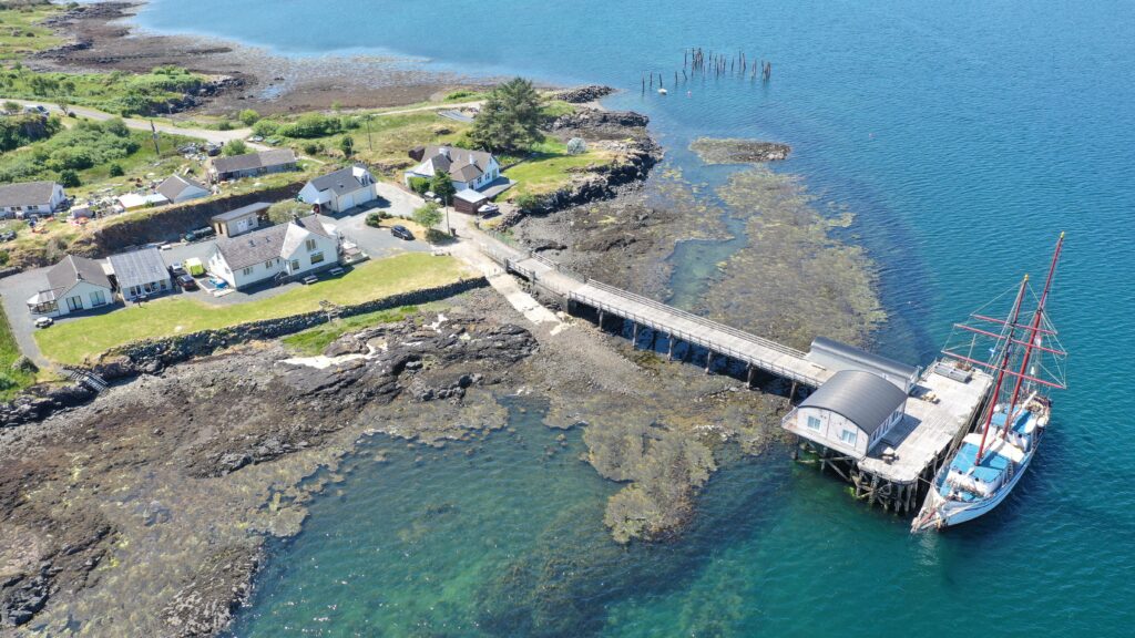 An aerial view of the Salen Pier accommodation